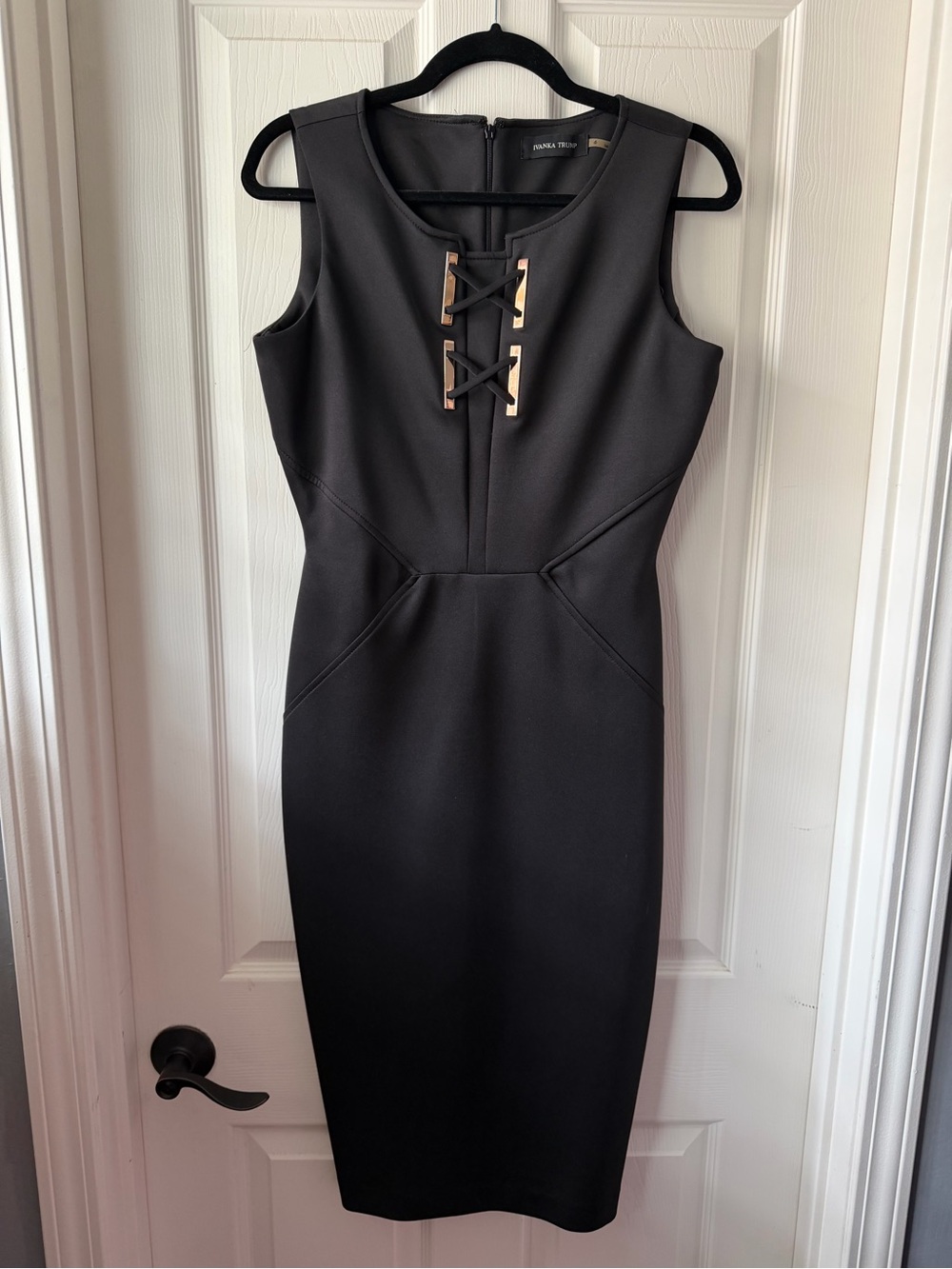 Black Sleeveless Sheath Dress with Gold Accent